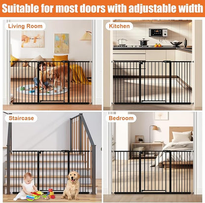keny 29"-55" Extra Wide Baby Gate, Pressure Mounted No Drilling Dog Gate for Stairs Doorways, Easy Walk Through Safety Gate for Babies or Pets, 30" Tall, Black