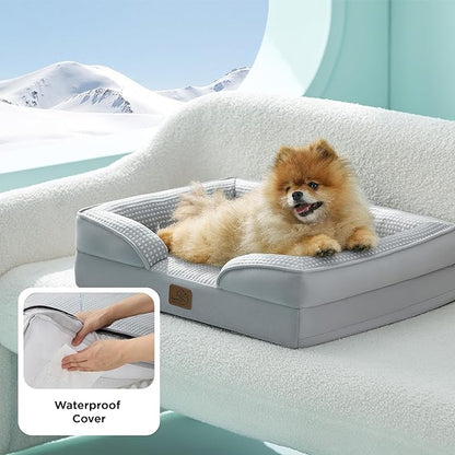 Bedsure Cooling Dog Bed for Small Dogs - Orthopedic Small Dog Cat Cooling Bed Washable, Comfort Pet Couch Sofa with Waterproof Removable Cover, Pets Bed with Nonskid Bottom, Cooling Grey, 24"