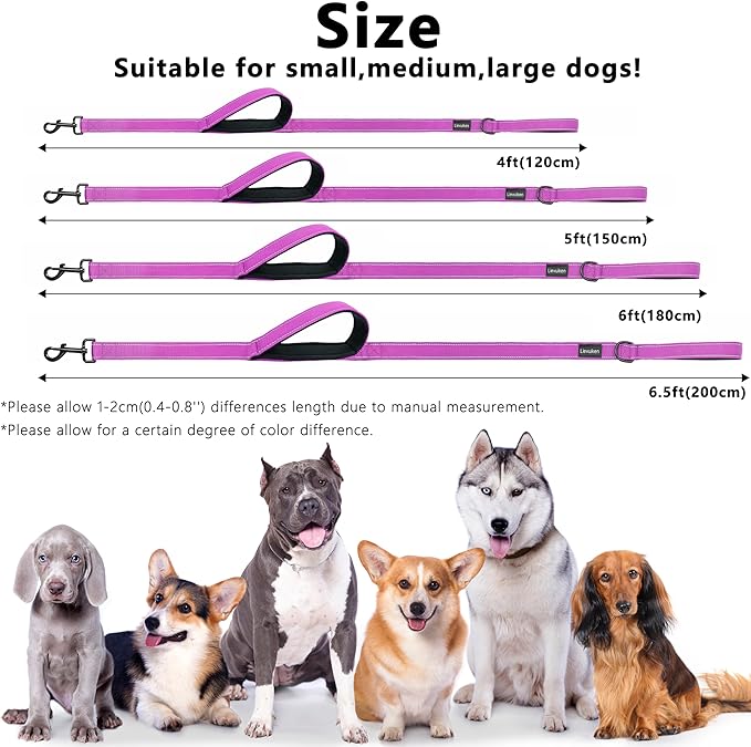 Dog Leash 6.5ft Long, Double Handle Dog Leash for Safety Control Training, Heavy Duty Dog Leads with Traffic Padded Handles, Reflective Leashes for Small Medium Large Dogs(6.5ft, Rosered)