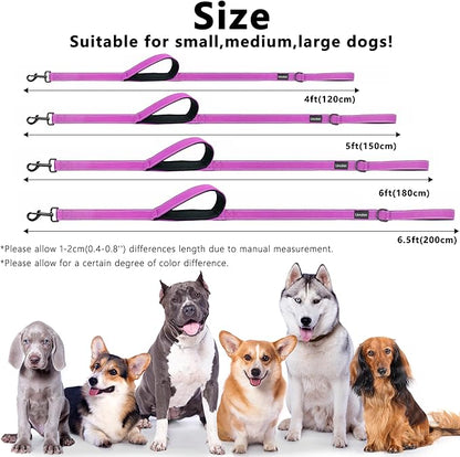 Dog Leash 6.5ft Long, Double Handle Dog Leash for Safety Control Training, Heavy Duty Dog Leads with Traffic Padded Handles, Reflective Leashes for Small Medium Large Dogs(6.5ft, Rosered)