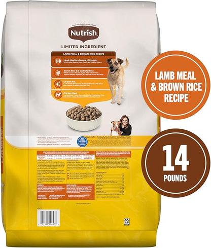 Nutrish Limited Ingredient Lamb Meal & Brown Rice Recipe Dry Dog Food, 14 lb. Bag, Packaging May Vary (Rachael Ray)