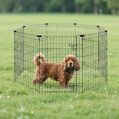 Amazon Basics Foldable Metal Exercise Dog Playpen, Indoor/Outdoor, Single Door, 8 Panels, 36 Inches, Medium, Black