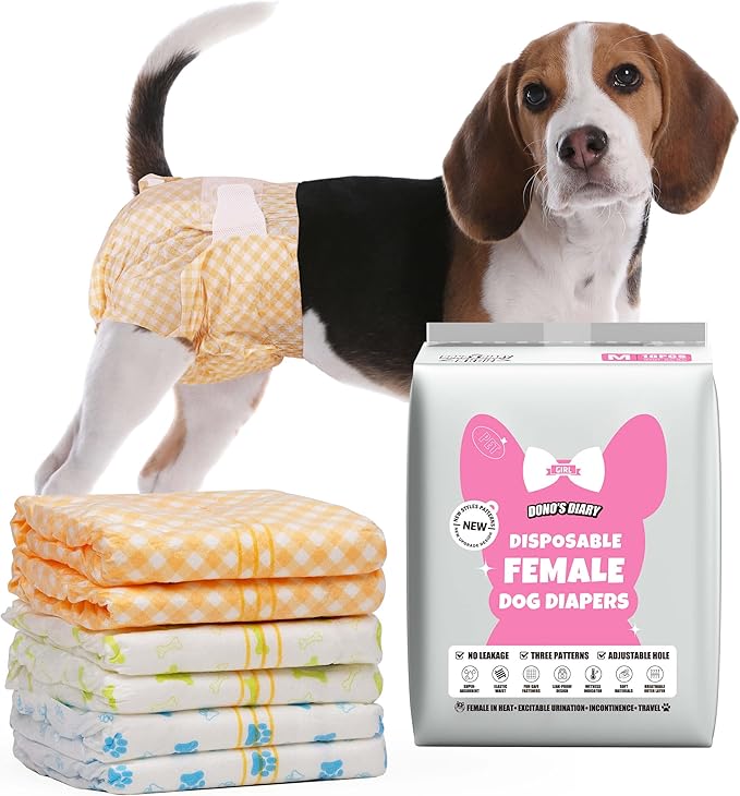 Dono Dog and Cat Diapers Female-60PCS, Disposable Female Dog Period Diaper for Heat with Wetness Indicator, Super Absorbent Doggie Puppy Diapers Female for XXS,Small Medium Large Dogs
