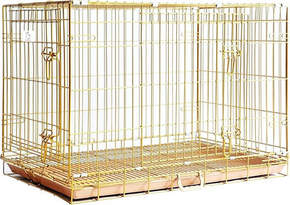 HOMEY PET Copper Gold Dog Crate 36 Inch, Portable Folding Metal Wire Dog Kennel Pet Dog Cage with Removable Floor Grid, Pull Out Leak-Proof Pan, Double Doors, Handle for Medium Dogs, Indoor Outdoor