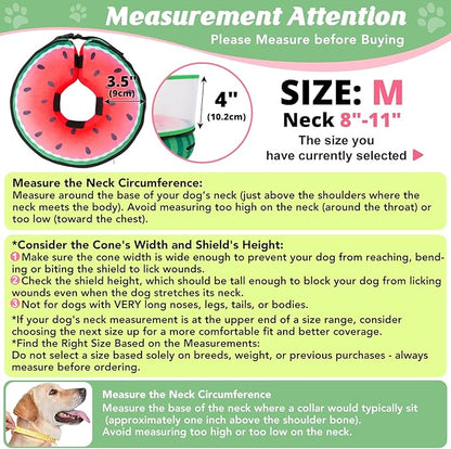 Inflatable Dog Cone with Anti-Licking Clear Shield, Protective Dog Donut Collar After Surgery, Adjustable Soft Recovery Cone for Pets, Alternative Collar with Buckle Strap (Watermelon, M)