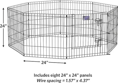 MidWest Homes for Pets 24-Inch Exercise Pen, for Indoor and Outdoor Use, 16 Sq Feet of Play, Single Door Folding Dog Pen, with Large Door Opening & Secure Latch, Easy to Set Up, Foldable Dog Playpen