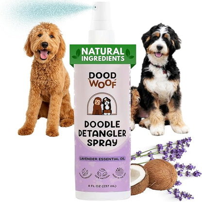 Dood Woof Dog Detangler Spray Dematting for Doodle - Natural Dog Leave in Conditioner Spray for Grooming and Mat Removal, Detangler Spray for Dogs Matted Hair, Puppy Poodle Detangler & Grooming