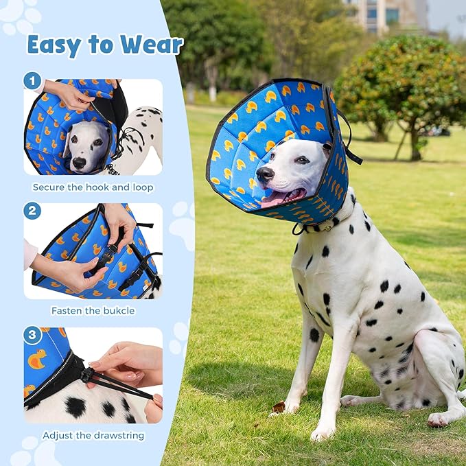 Avont Dog Cone Alternative, Adjustable Soft Comfy Foldable E Cones for Medium Large Dogs After Surgery, Escape-Proof Elizabethan Collar for Surgical Wound Recovery Stop Licking -Duck(S)