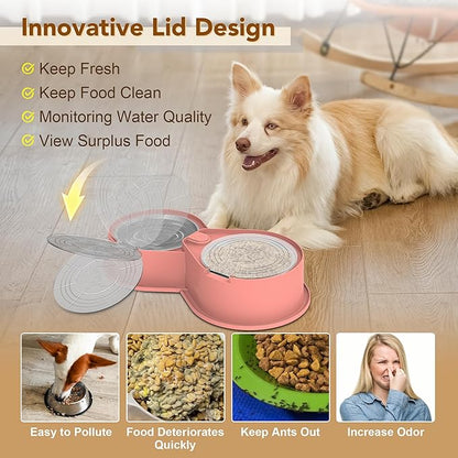 Newget Stainless Steel Dog Bowl Set with Lids, 304 Metal Dual Food & Water Bowls for Dogs & Cats, Large Capacity Pet Feeder with Cover Keeps Food Fresh, Anti-Skid Dog Dish for Small/Medium/Large Pets
