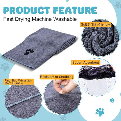 WOUSEDO Microfiber Dog Towels for Drying Dogs,40'' X 23.6'', Super Absorbent and Soft Pet Grooming Towel, Perfect Shower & Bath Supplies for Dogs(6-Pack Grey)