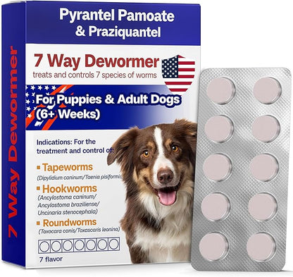 7 Way Dog Dewormer for Dogs, Pyrantel Pamoate & Praziquantel for All Wormers, Tapeworms, Hookworms, Roundworms & More