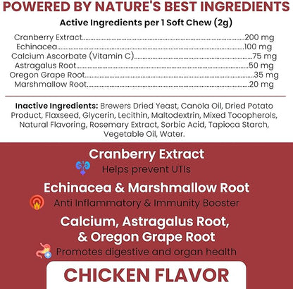 Dog UTI Treatment Cranberry Supplement for Dogs, 120 Soft Chews - Natural Urinary Tract Infection Support and Healthy Bladder Control – Made with Echinacea and Vitamin C