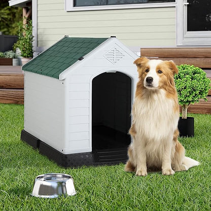 BestPet Dog House Indoor Outdoor Insulated Kennel Durable Plastic Dog House for Small Medium Large Dogs Weather & Water Resistant Pet Crate with Air Vents and Elevated Floor