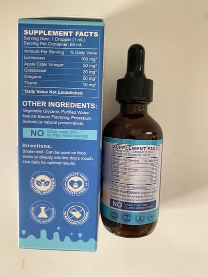 Natural Antibiotics for Dogs - 60ML Dog Antibiotic Drops - Itchy Skin Relief - Allergy Relief - Immune Support - with Organic Natural Ingredients - Bacon Flavor