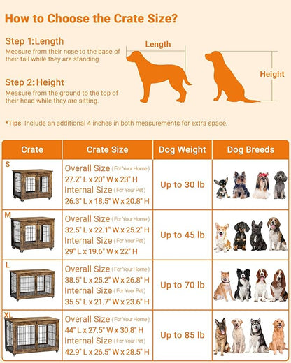 YaFiti Dog Crate Furniture with Cushion Set of 2, Wooden Dog Kennel Indoor with Double Doors, Dog Cage with Wheels, Dog House Side End Table for Small Dogs up to 30 lb, 27.2" L, Rustic Brown