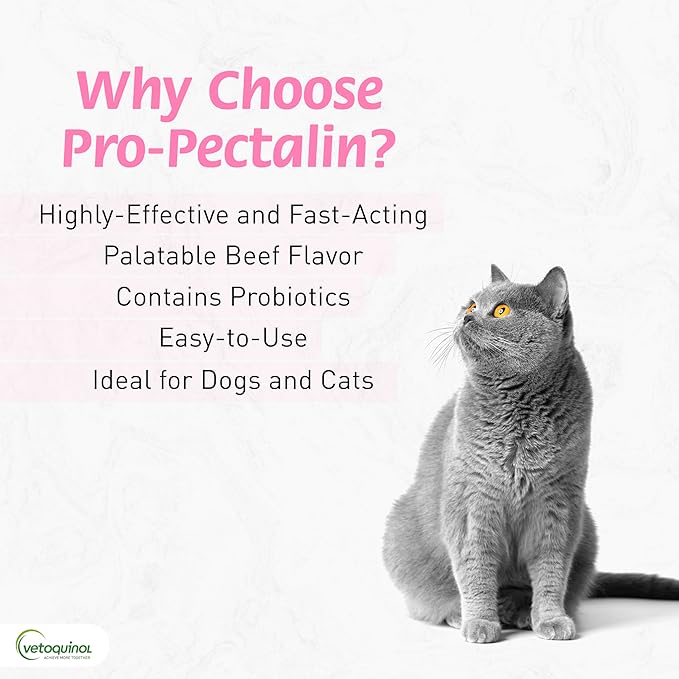 Vetoquinol Pro-Pectalin Chewable Tablets for Dogs & Cats, Helps Relieve Occasional Diarrhea, Situational Diarrhea Relief with Kaolin and Pectin, Contains Beneficial Probiotic Bacteria, 250 ct