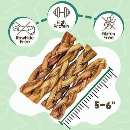 Nature Gnaws Braided Bully Sticks for Dogs 5-6" (10 Count) - Long Lasting for Small and Medium Dogs - Natural Beef Dog Chew Bones - Rawhide Free