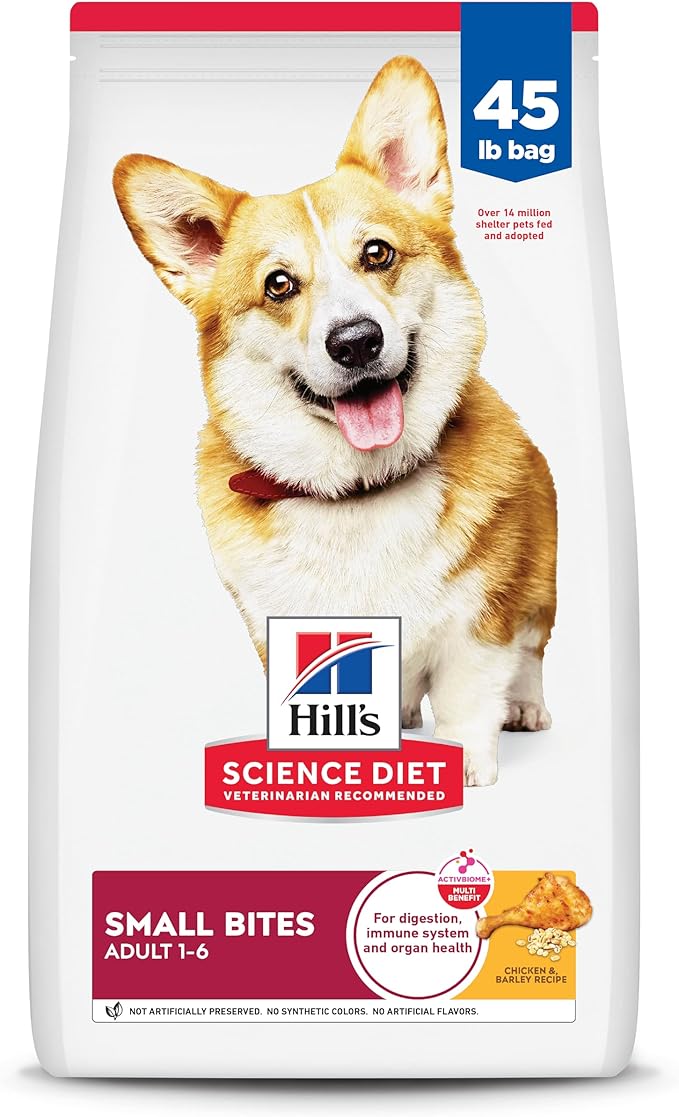 Hill's Science Diet Adult 1-6 Small Bites Dry Dog Food, Chicken & Barley, 45 lb. Bag