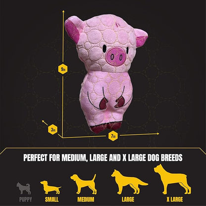 Bite Force -Durable & Strong Dog Toy Peppa Pig with Squeaker, Kevlar-Reinforced for Aggressive Chewers for Small Medium Large Dogs - Pink.