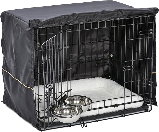 MidWest Homes for Pets Double Door iCrate Starter Kit, 24-inch Dog Crate Bundle for Small Breeds, Includes Cage, Pet Bed, 2 Bowls and Privacy Cover