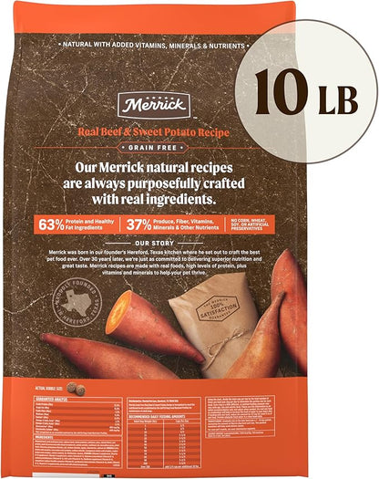 Merrick Premium Grain Free Dry Adult Dog Food, Wholesome And Natural Kibble, Real Texas Beef And Sweet Potato - 10.0 lb. Bag