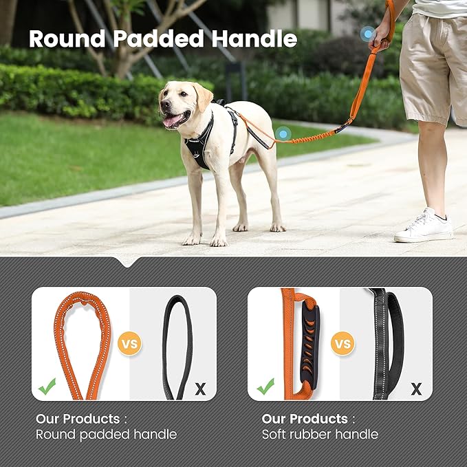 IOKHEIRA Orange Leash for Large Dogs, Multifunctional Adjustable Heavy Duty Leash
