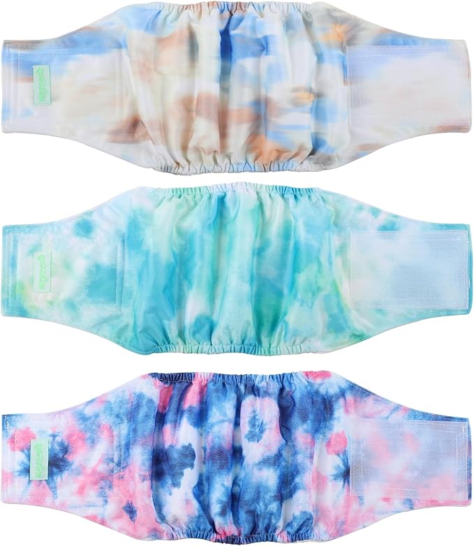 wegreeco Washable Male Dog Belly Band (Stylish Pattern)- Pack of 3 - Washable Male Dog Belly Wrap, Dog Diapers Male (Tie-dye, Sky, Large)