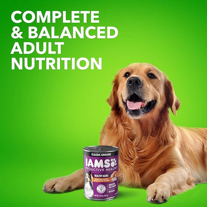 IAMS Proactive Health Senior Wet Dog Food, Classic Ground Dog Wet Food, Slow Cooked Chicken and Rice, 13 oz. Cans (Pack of 12)