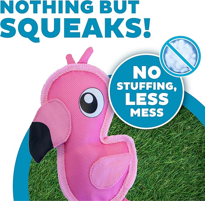 Outward Hound Fire Biterz Flamingo Plush Firehouse Material Interactive Dog Toy, Small