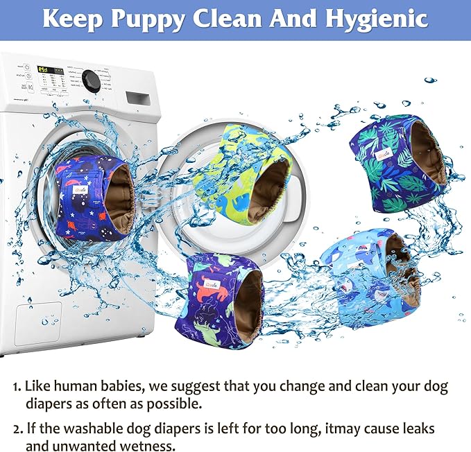5 Pack Dog Diapers Male Reusable, Premium Belly Bands for Dogs, High Absorbing Male Dog Pee Wraps for Doggie in Incontinence or Excitable Urination Dinosaur XL
