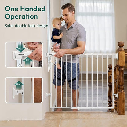 Babelio Baby Gate for Stairs, Kitchen & Doorways, 26-43" W 28" H No Bottom Bar| Easy Installation| One-Handed Operation| Auto-Close| Hardware Mount (Drill Needed) Safety Dog/Pet Gate Indoor (White)