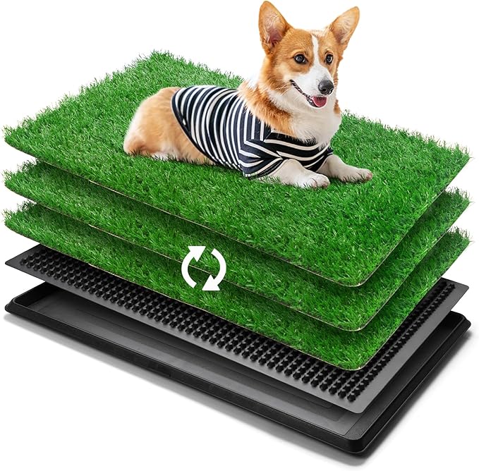 Generic 30" x 20" Dog Grass Pad with Tray, 3-Piece Washable Artificial Grass Pee Pad for Dogs, Large Indoor/Outdoor Pet Toilet