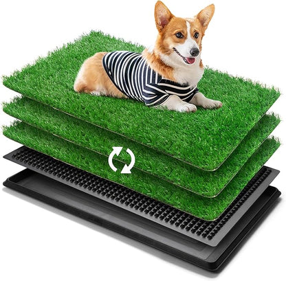 Generic 30" x 20" Dog Grass Pad with Tray, 3-Piece Washable Artificial Grass Pee Pad for Dogs, Large Indoor/Outdoor Pet Toilet