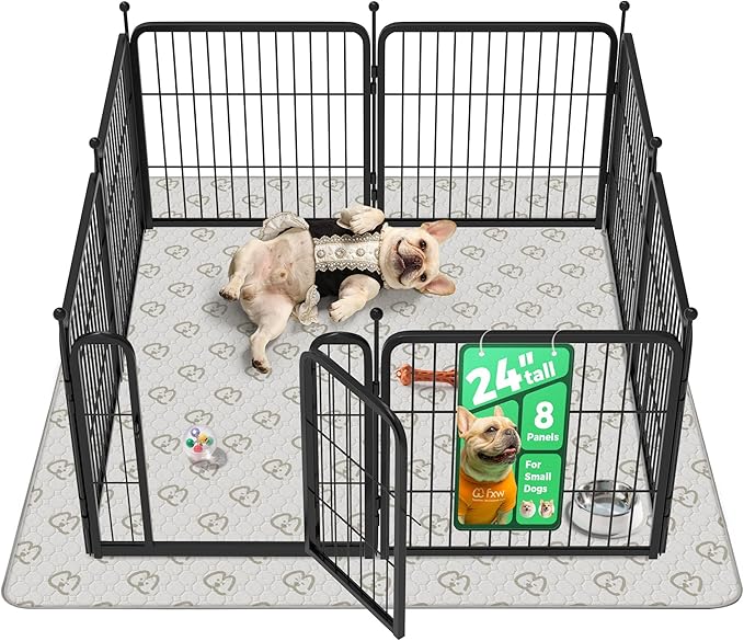 FXW Rollick Unleashed Dog Playpen for Indoor, Yard, RV Camping, 24 inch 8 Panels Dog Pen with Washable Pee Pad for Small and Puppy Dogs, Black│Patented
