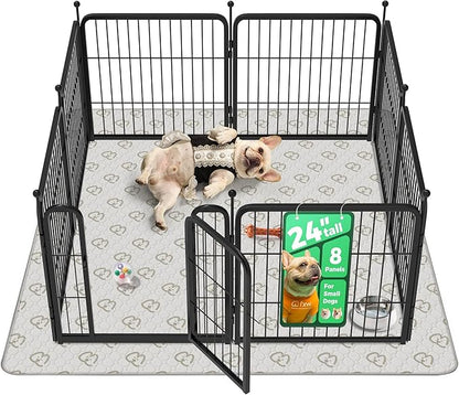 FXW Rollick Unleashed Dog Playpen for Indoor, Yard, RV Camping, 24 inch 8 Panels Dog Pen with Washable Pee Pad for Small and Puppy Dogs, Black│Patented
