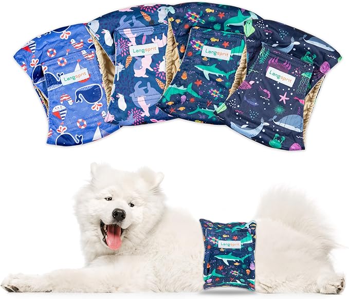 Male Dogs Diapers Belly Bands(4Pack), Washable Reusable Male Boy Doggy Wraps Panties for Doggie Puppy Pooping Potty Training Incontinence Marking Pañal para Perro Medium