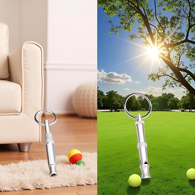 2Pcs Silver Adjustable Ultrasonic Dog Whistle,Portable Whistle Pet Whistle Supersonic Whistle Dog Whistles for Pet Training，Training and Behavior Aids，Dog Whistles