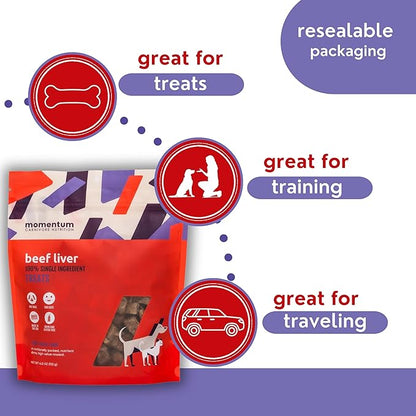 Momentum Carnivore Nutrition Freeze-Dried Beef Liver Dog Treats & Cat Treats – Single-Ingredient, High-Protein, Grain-Free, Nutrient-Rich – Made in USA – 4 oz Bag