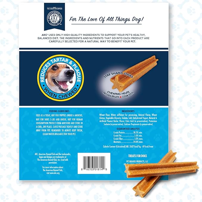 AMERICAN KENNEL CLUB Dentacare Large Breed Peanut Flavored Dental Dog Treats, Naturally Flavored, 15 Count (Pack of 2)
