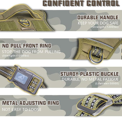 AUROTH Tactical Dog Harness for Large Dogs No Pull Adjustable Pet Harness Reflective Working Training Easy Control Pet Vest Military Service Dog Harnesses Army Yellow XXL