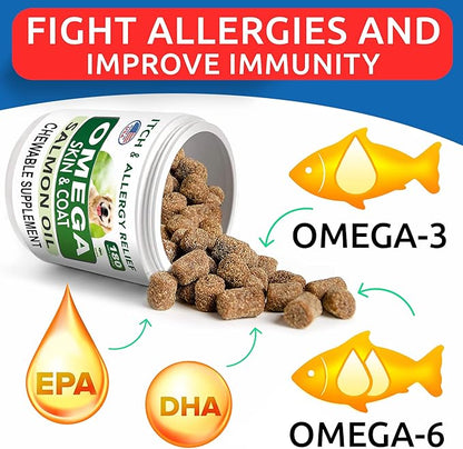 Allergy Relief + Omega 3 for Dogs - Oil Treats for Dog Shedding, Skin Allergy, Itch Relief, Dry Skin & Hot Spots Treatment, Joint Health - Skin and Coat Supplement - EPA & DHA Fatty Acids
