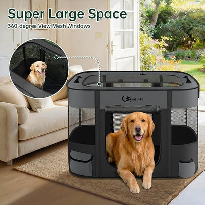 Dog Playpen,Cat Pet Puppy Pen,Portable Playpens for Dogs Indoor Outdoor Travel Camping Use,Foldable Dog Kennel Tent Crate for Rabbit Small Animals with Carrying Case (Dark Grey, Large)