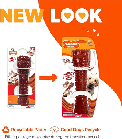 Nylabone Textured Bone Power Chew Toy for Dogs, Durable & Tough Dog Toys for Aggressive Chewers, Basted Blast Bacon and Steak Flavor, X-Large Dogs - 50+ lbs, 1 Count