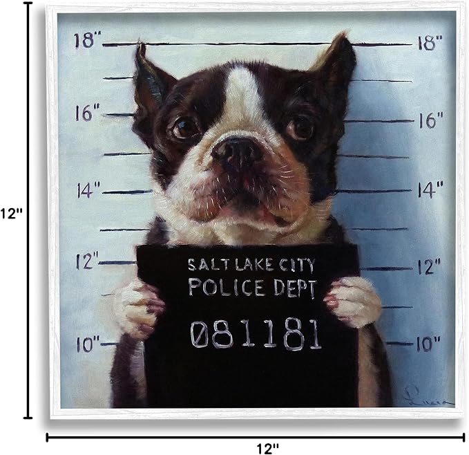 Stupell Industries Funny Boston Terrier Dog Jail Convicted Police, Design by Lucia Heffernan