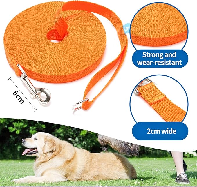BAAPET 15/20/30/50/100 ft Long Dog Training Leash with Clickers for Small, Medium and Large Dogs or Cats (50 Feet, Orange)