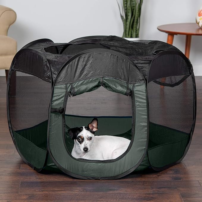 Furhaven Portable Dog Playpen Cat Tent, Pet playground,Kennel foldable indoor outdoor zippered puppy crate - Hunter Green, Medium