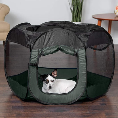 Furhaven Portable Dog Playpen Cat Tent, Pet playground,Kennel foldable indoor outdoor zippered puppy crate - Hunter Green, Medium