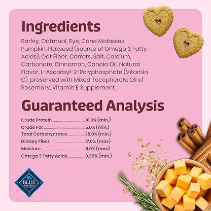 Blue Buffalo Be Mine Bars Heart-Shaped Healthy & Crunchy Dog Biscuits, Natural Valentine’s Dog Treats, Baked with Oatmeal & Cinnamon, 11-oz Bag (Pack of 4)