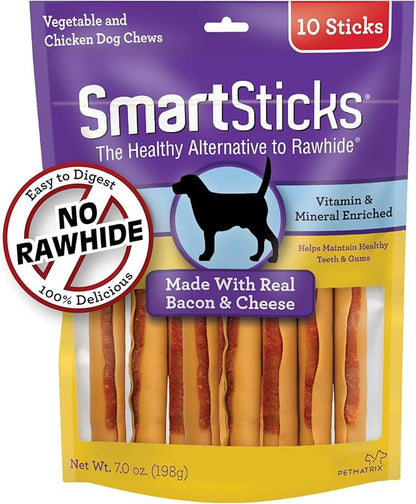 SmartBones SmartSticks, Treat Your Dog to a Rawhide-Free Chew Made With Real Bacon and Cheese, 10 count (24 pack)