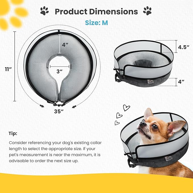 Inflatable Dog Cone Collar w/Pump - Medium Dog Donut Collar After Surgery - Washable Dog Collar w/Removable Soft Cone for Dogs After Surgery- Dog Cone Alternative After Surgery w/Soft Cover